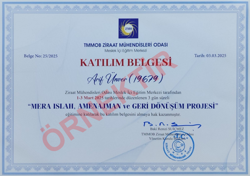 MERA PROJESİ HAZIRLAMA SERTİFİKASI