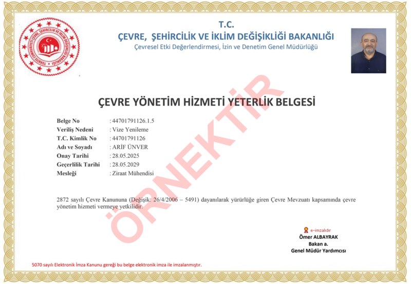 ÇEVRE YÖNETİM HİZMETİ YETERLİK BELGESİ